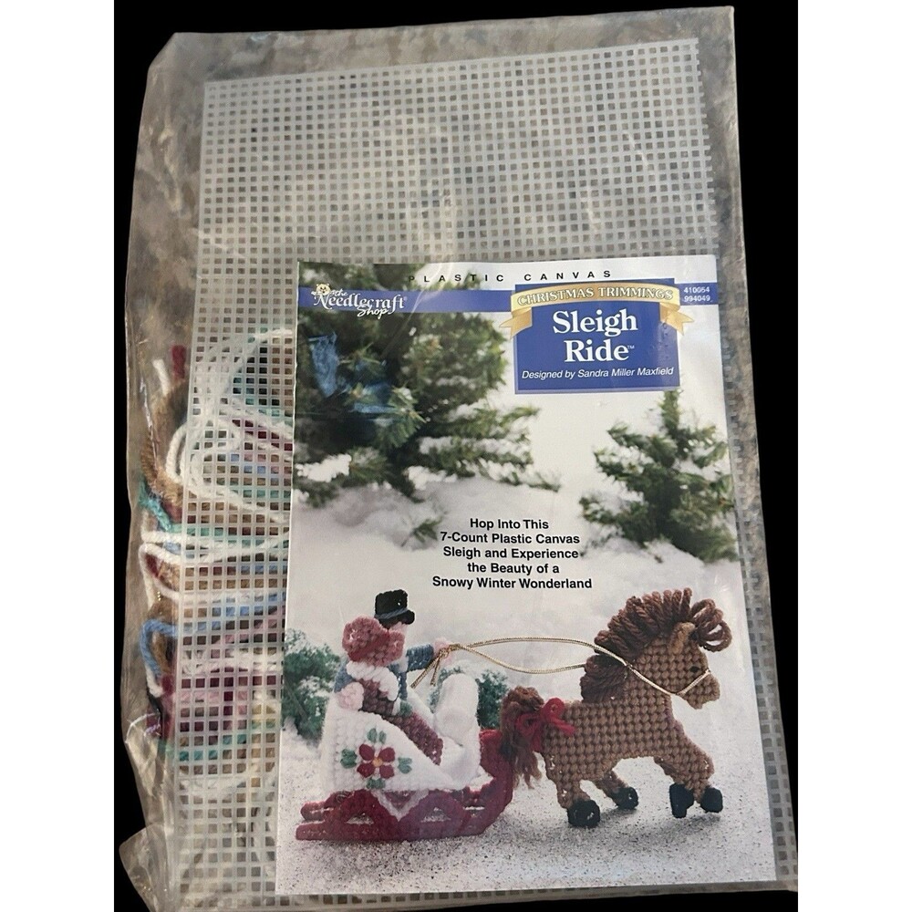 NOS Needlecraft Shop Christmas Trimmings Plastic Canvas Sleigh Ride